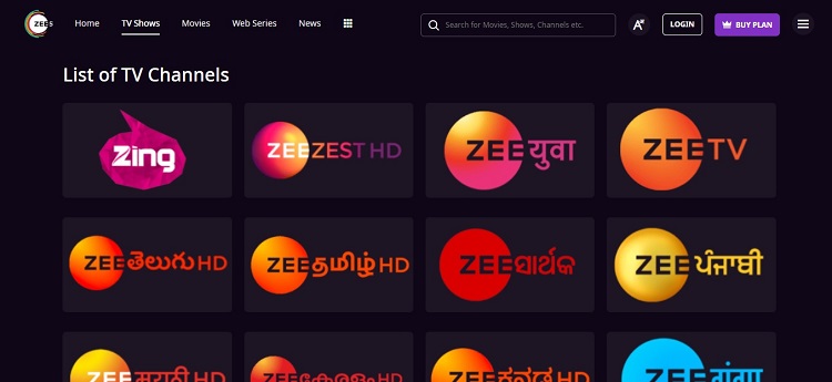 Zee5 discount live channels